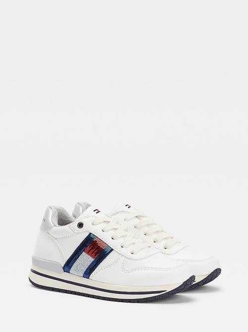 Tommy Hilfiger Metallic Flag Dantel-Up Spor Ayakkabı Kiz Çocuk Beyaz | TH218UZH