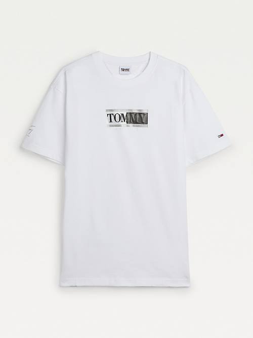 Tommy Hilfiger Metallic Logo Organic Pamuklu Klasik Tişört Erkek Beyaz | TH057ASE