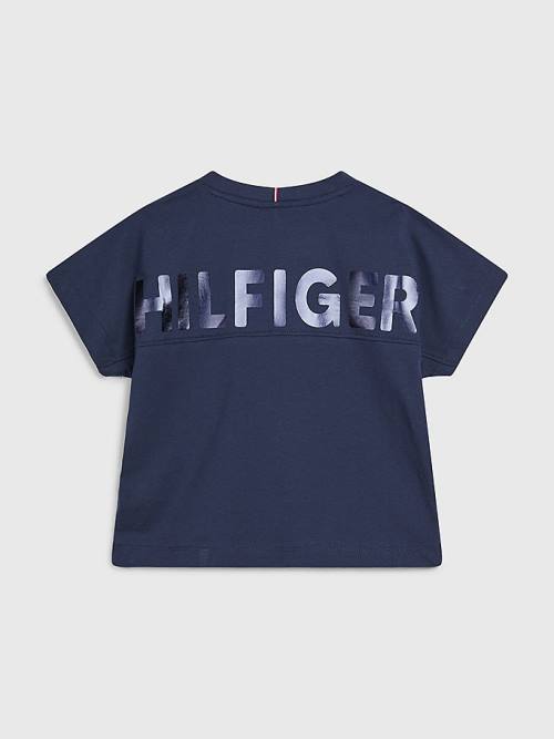 Tommy Hilfiger Metallic Logo Organic Pamuklu Tişört Kiz Çocuk Mavi | TH165JHP