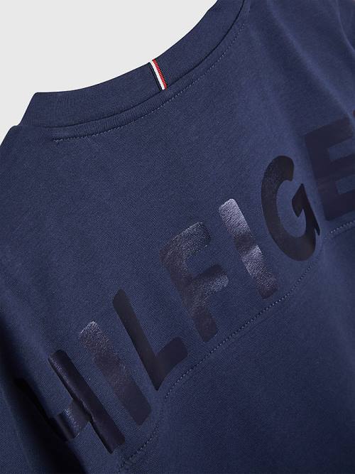 Tommy Hilfiger Metallic Logo Organic Pamuklu Tişört Kiz Çocuk Mavi | TH165JHP