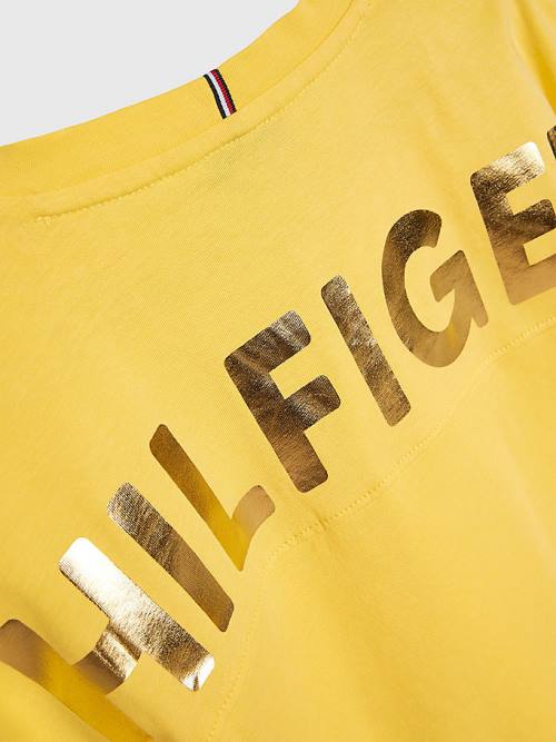 Tommy Hilfiger Metallic Logo Organic Pamuklu Tişört Kiz Çocuk Sarı | TH376WKM