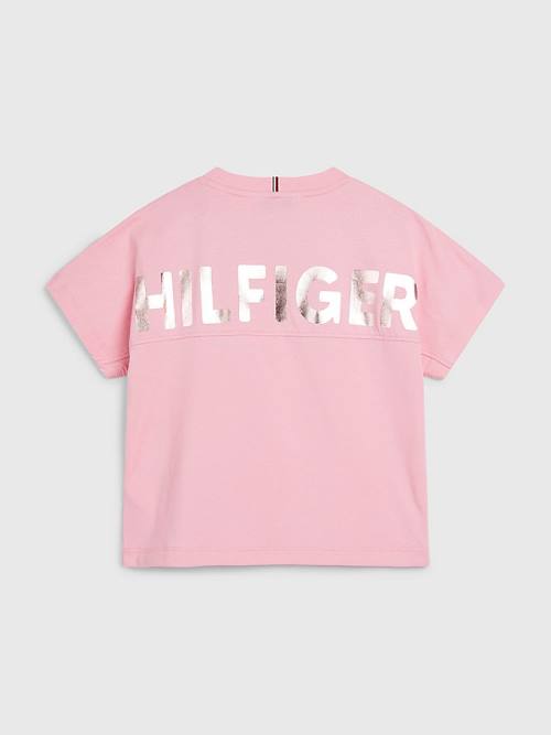 Tommy Hilfiger Metallic Logo Organic Pamuklu Tişört Kiz Çocuk Pembe | TH451EPM