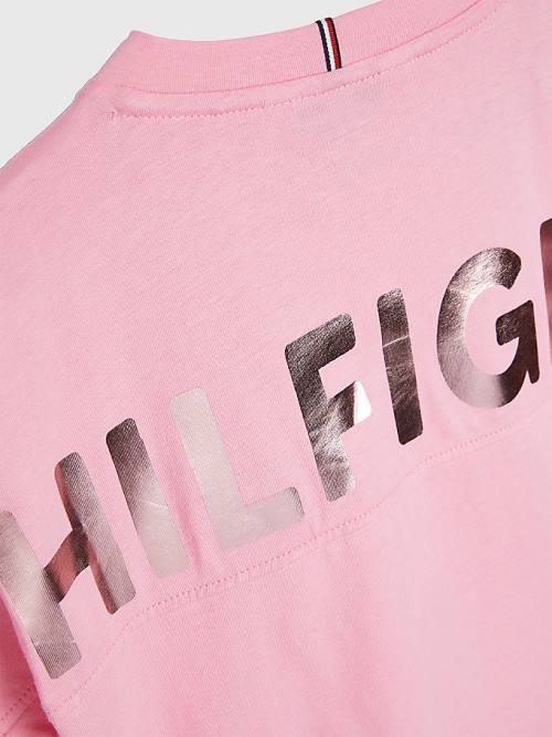 Tommy Hilfiger Metallic Logo Organic Pamuklu Tişört Kiz Çocuk Pembe | TH451EPM