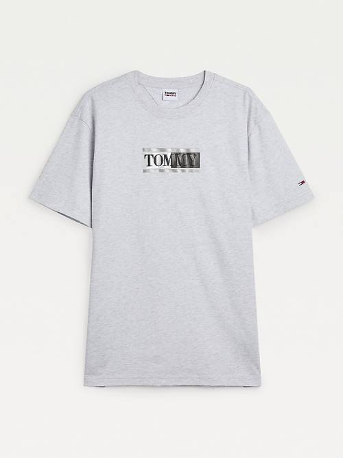 Tommy Hilfiger Metallic Logo Organic Pamuklu Klasik Tişört Erkek Gri | TH640APO