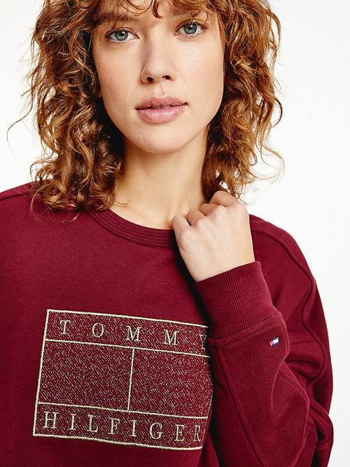 Tommy Hilfiger Metallic Logo Relaxed Crew Neck Sweatshirt Kadın Mor | TH952ODV