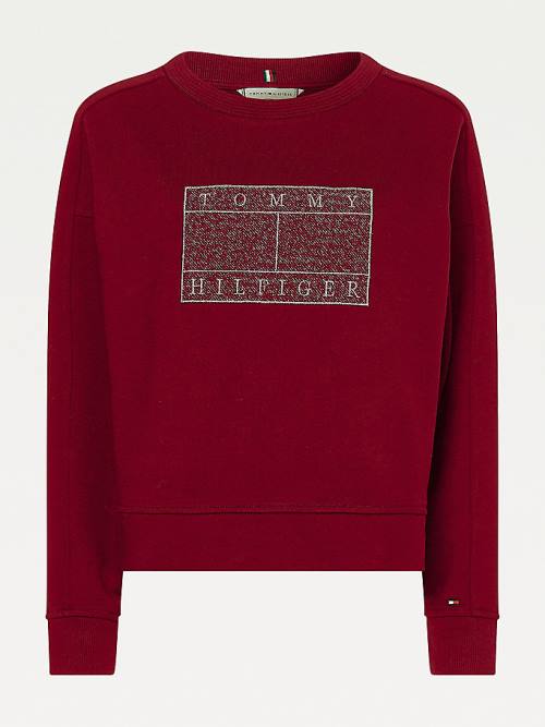 Tommy Hilfiger Metallic Logo Relaxed Crew Neck Sweatshirt Kadın Mor | TH952ODV