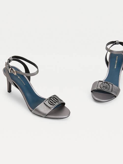 Tommy Hilfiger Metallic Mid Cut Cut Cut-Heel Sandalet Kadın Gri | TH562JLH