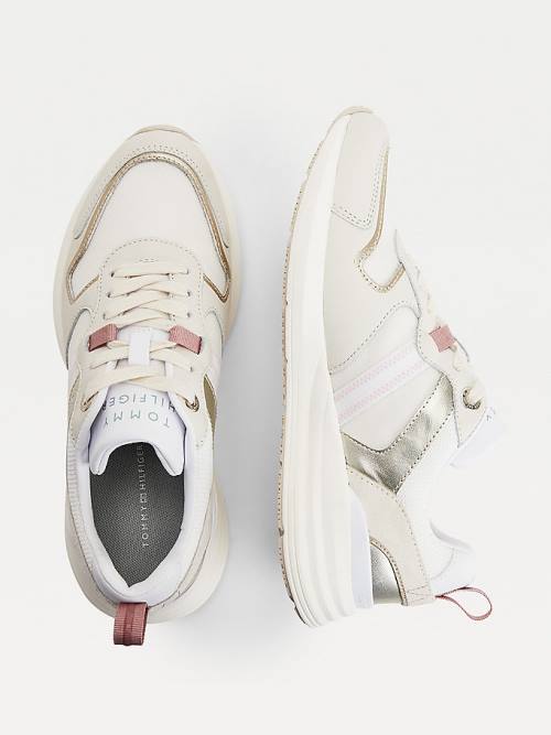 Tommy Hilfiger Metallic Retro Spor Ayakkabı Kadın Bej Rengi | TH950JGE