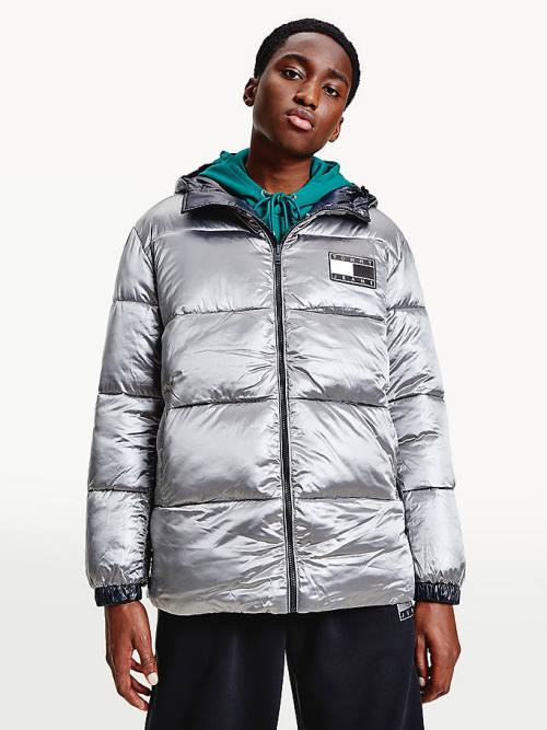 Tommy Hilfiger Metallic Reversible Padded Puffer Ceket Erkek Siyah | TH365YST