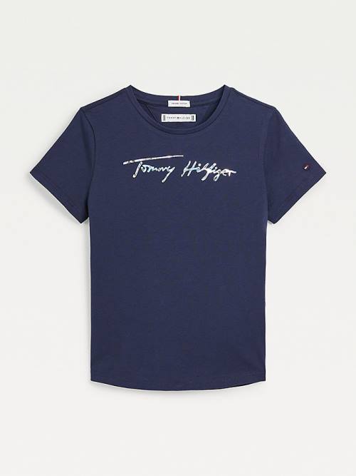 Tommy Hilfiger Metallic Signature Logo Tişört Kiz Çocuk Mavi | TH461GZA