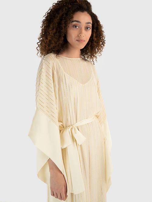 Tommy Hilfiger Metallic Stripe Kaftan Elbise Kadın Beyaz | TH219TSW