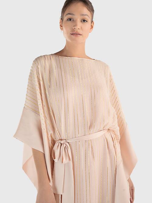 Tommy Hilfiger Metallic Stripe Kaftan Elbise Kadın Pembe | TH265ENW