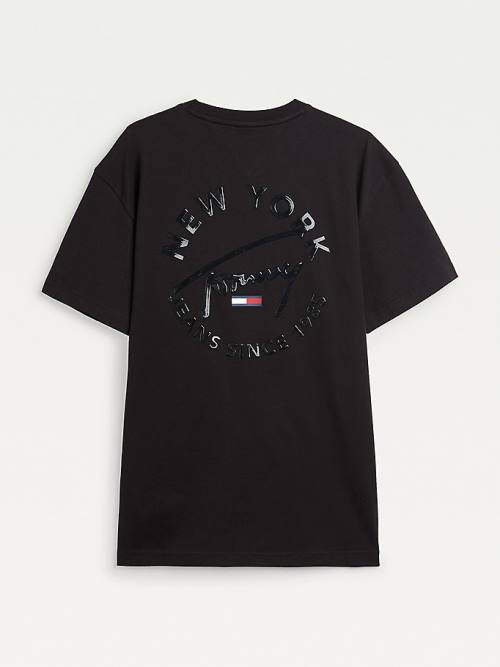 Tommy Hilfiger Metallic Tonal Logo Organic Pamuklu Tişört Erkek Siyah | TH562EHZ