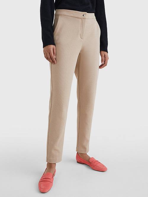 Tommy Hilfiger Michelle Textured Tapered Pantolon Kadın Bej Rengi | TH176JHF