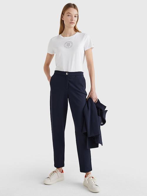 Tommy Hilfiger Michelle Textured Tapered Pantolon Kadın Mavi | TH927QBJ