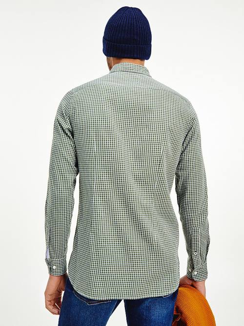 Tommy Hilfiger Micro Check Slim Fit Gömlek Erkek Yeşil | TH218ZEX