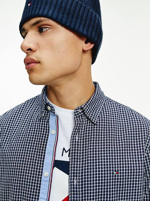 Tommy Hilfiger Micro Check Slim Fit Gömlek Erkek Mavi | TH502CNA