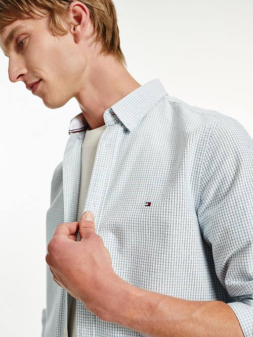 Tommy Hilfiger Micro Check Slim Fit Oxford Gömlek Erkek Mavi | TH942ILM