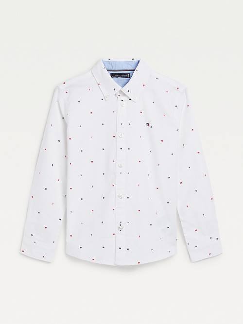 Tommy Hilfiger Micro Print Oxford Gömlek Erkek Çocuk Beyaz | TH802PAI