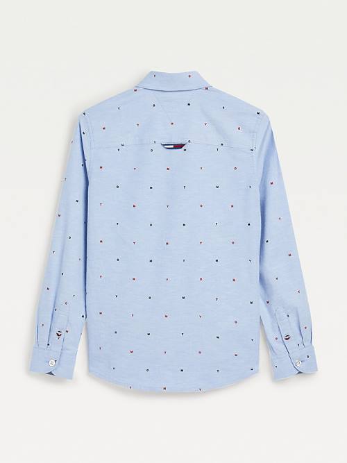 Tommy Hilfiger Micro Print Oxford Gömlek Erkek Çocuk Mavi | TH843OBP