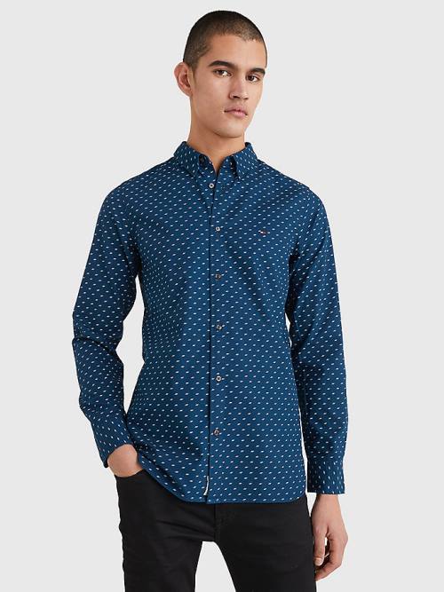 Tommy Hilfiger Micro Print Poplin Slim Fit Gömlek Erkek Mavi | TH481NSF