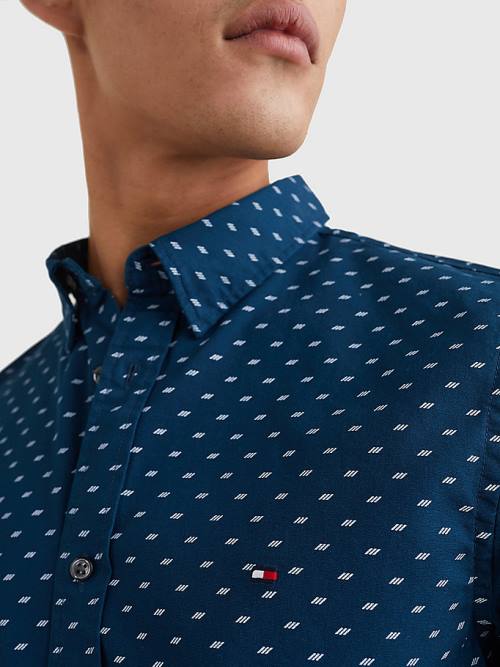 Tommy Hilfiger Micro Print Poplin Slim Fit Gömlek Erkek Mavi | TH481NSF