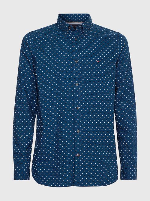 Tommy Hilfiger Micro Print Poplin Slim Fit Gömlek Erkek Mavi | TH481NSF