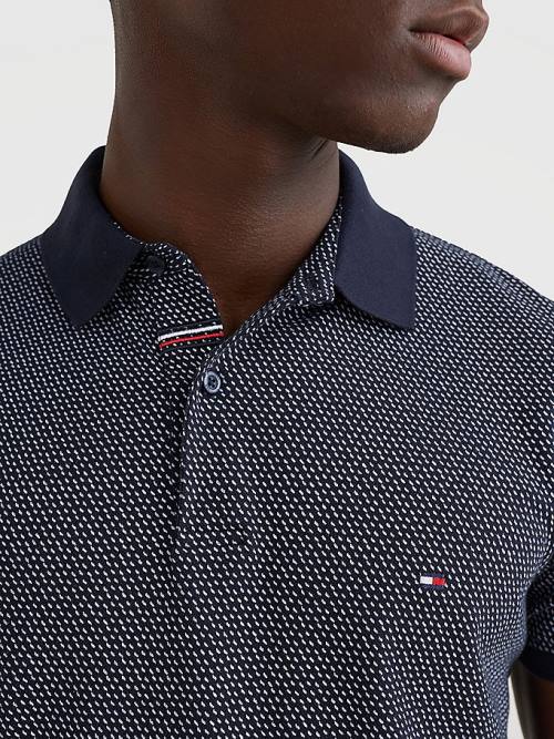 Tommy Hilfiger Micro Print Slim Fit Polo Yaka Tişört Erkek Mavi | TH901MQK