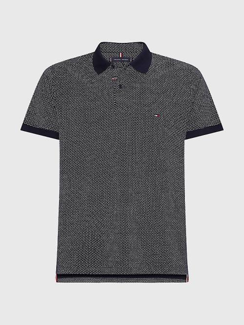 Tommy Hilfiger Micro Print Slim Fit Polo Yaka Tişört Erkek Mavi | TH901MQK