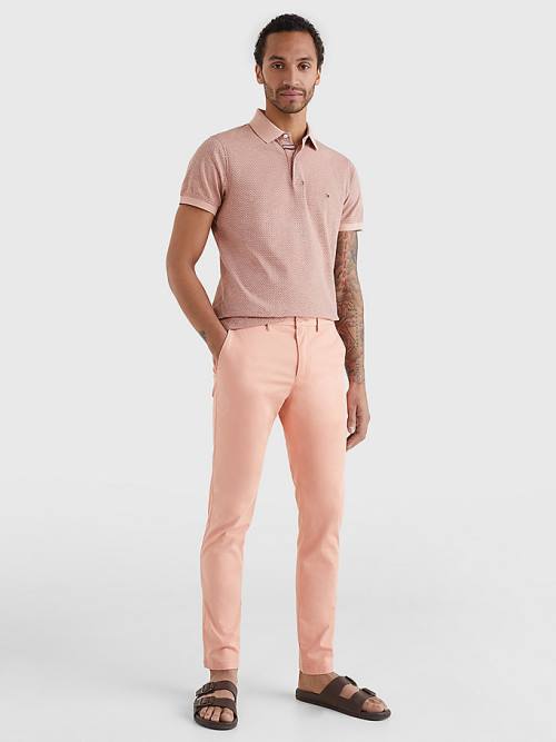 Tommy Hilfiger Micro Print Slim Fit Polo Yaka Tişört Erkek Pembe | TH914ZQG