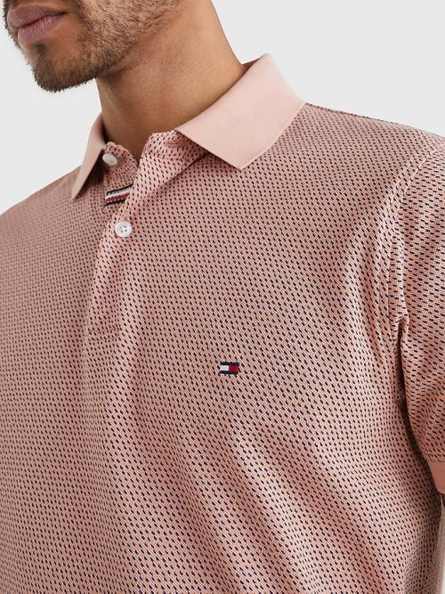 Tommy Hilfiger Micro Print Slim Fit Polo Yaka Tişört Erkek Pembe | TH914ZQG