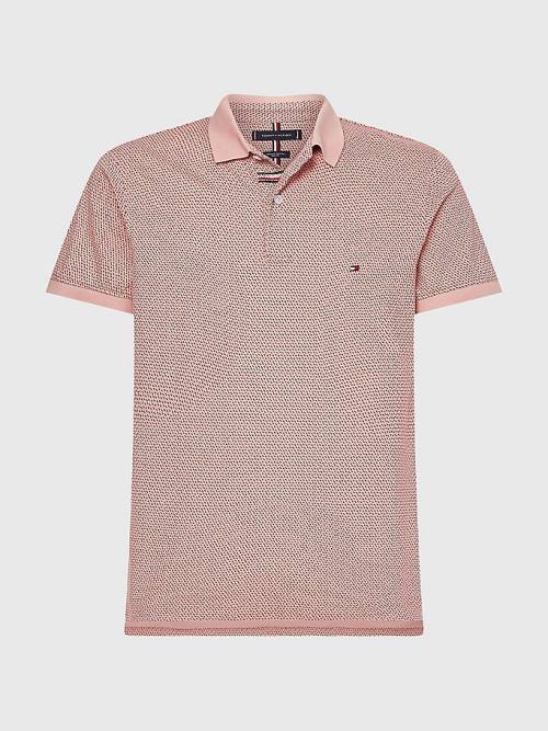 Tommy Hilfiger Micro Print Slim Fit Polo Yaka Tişört Erkek Pembe | TH914ZQG