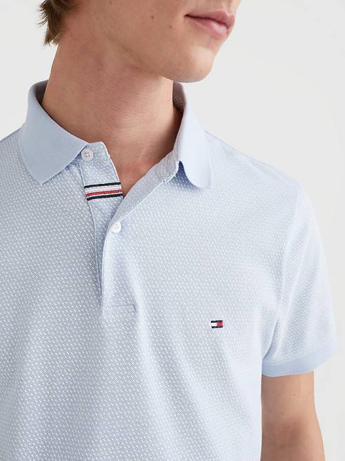 Tommy Hilfiger Micro Print Slim Fit Polo Yaka Tişört Erkek Mavi | TH975FDX