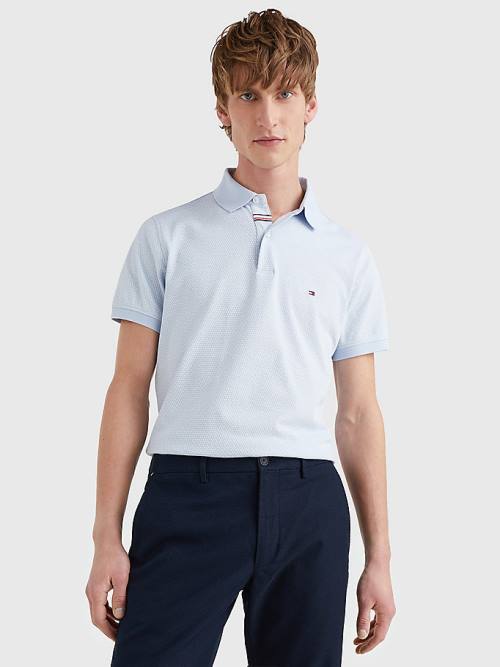 Tommy Hilfiger Micro Print Slim Fit Polo Yaka Tişört Erkek Mavi | TH975FDX