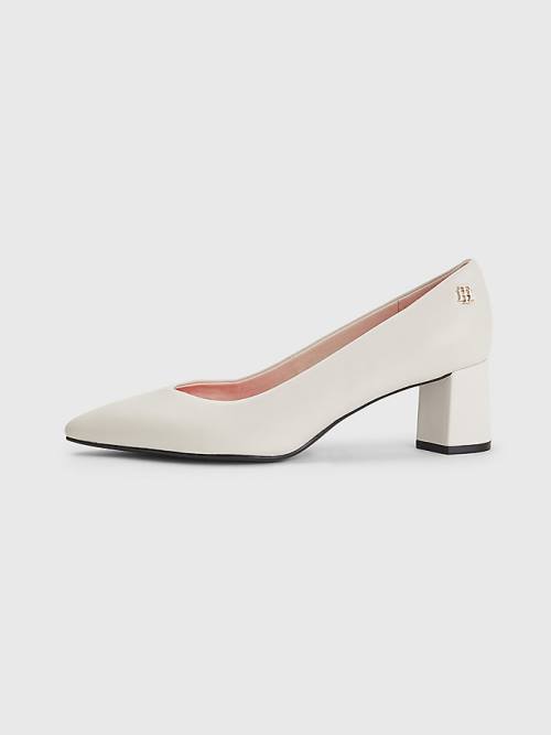 Tommy Hilfiger Mid Cut Cut Cut Deri Pumps Topuklu Ayakkabı Kadın Bej Rengi | TH741OSU