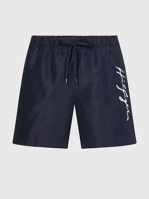 Tommy Hilfiger Mid Cut Cut Cut Length Signature Logo Shorts Mayo Erkek Mavi | TH840DSC