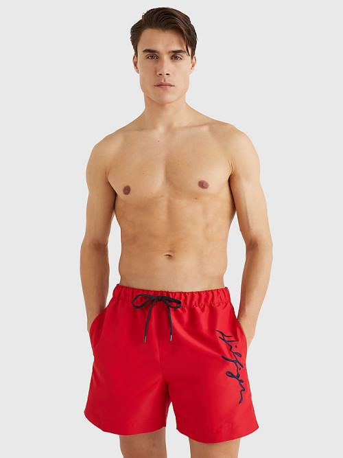 Tommy Hilfiger Mid Cut Cut Cut Length Signature Logo Shorts Mayo Erkek Kırmızı | TH928BLV