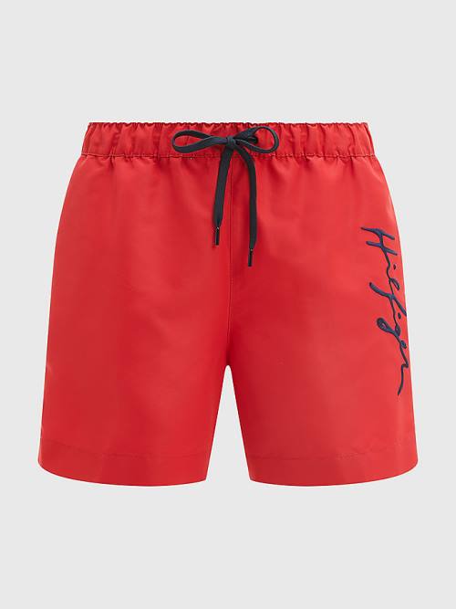 Tommy Hilfiger Mid Cut Cut Cut Length Signature Logo Shorts Mayo Erkek Kırmızı | TH928BLV