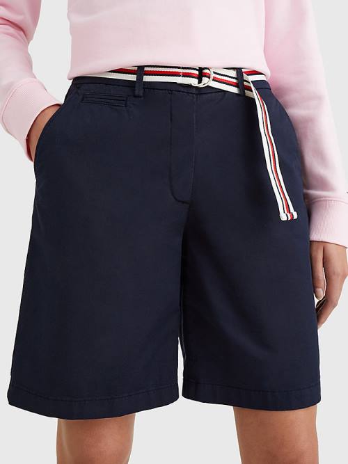 Tommy Hilfiger Mid Cut Cut Cut Rise Chino Şort Kadın Mavi | TH483FDP