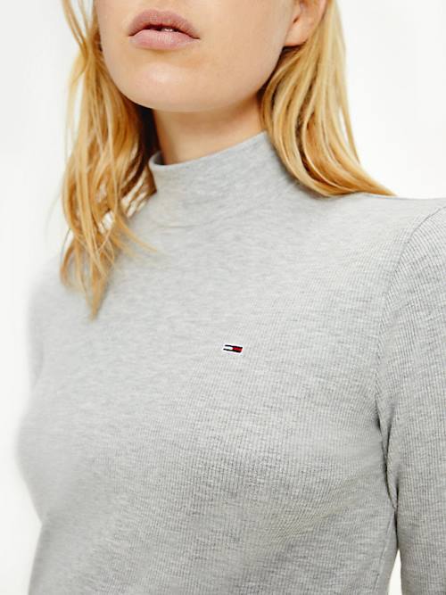 Tommy Hilfiger Mock Neck Long Sleeve Tişört Kadın Gri | TH240WXM