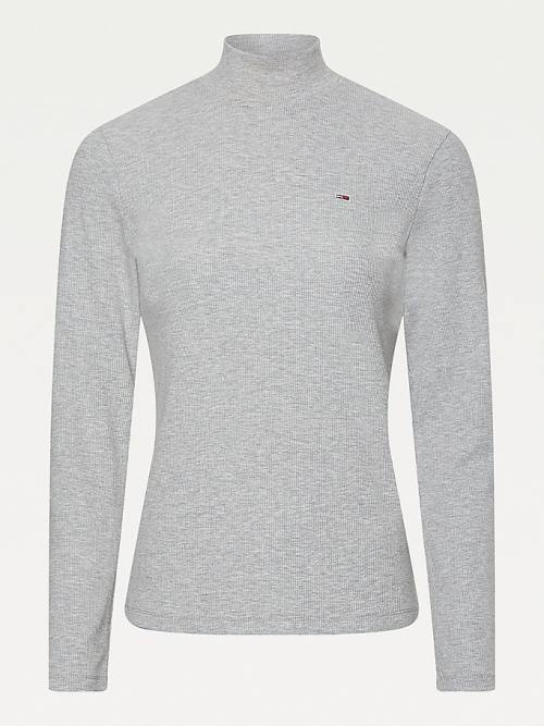 Tommy Hilfiger Mock Neck Long Sleeve Tişört Kadın Gri | TH240WXM