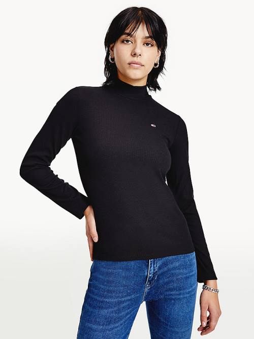 Tommy Hilfiger Mock Neck Long Sleeve Tişört Kadın Siyah | TH785WJT