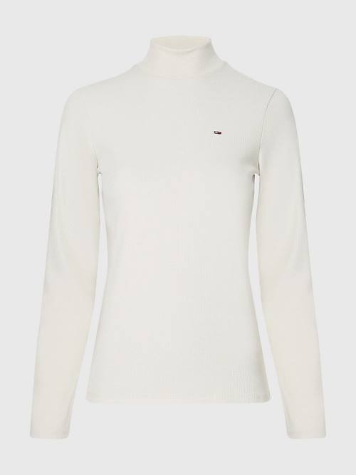 Tommy Hilfiger Mock Neck Long Sleeve Tişört Kadın Bej Rengi | TH923BFM