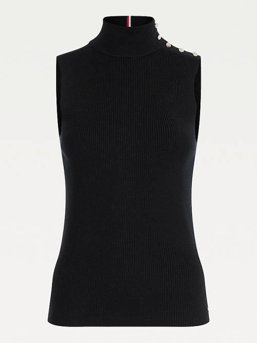 Tommy Hilfiger Mock Turtleneck Kolsuz Jumper Kazak Kadın Siyah | TH740IUG