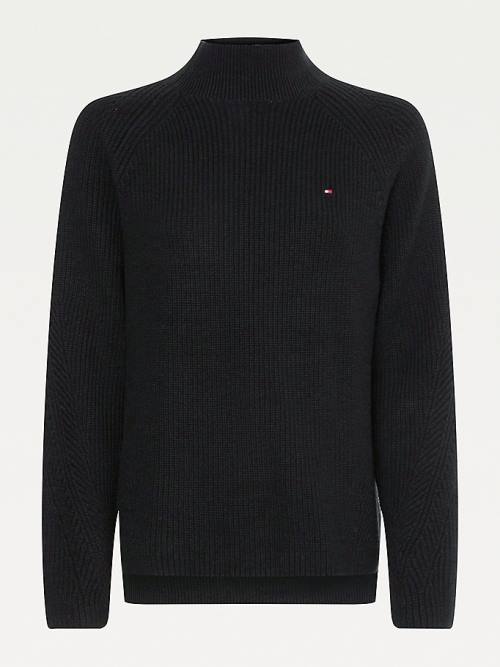 Tommy Hilfiger Mock Turtleneck Organic Pamuklu Knit Jumper Kazak Kadın Siyah | TH371SUI