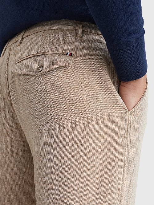 Tommy Hilfiger Modern Herringbone Tapered Fit Chino Pantolon Erkek Bej Rengi | TH835KUO