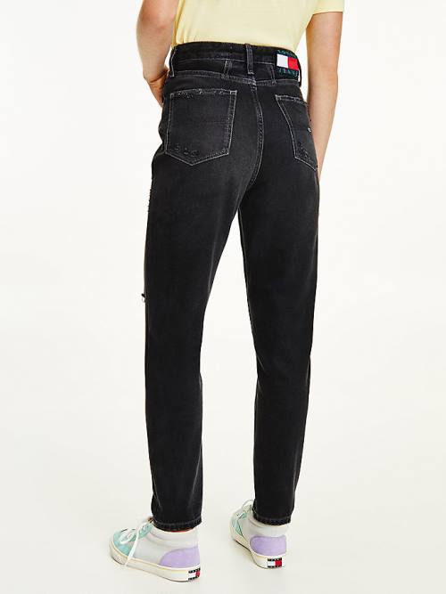 Tommy Hilfiger Mom Ultra High Rise Tapered Black Jean Pantolon Kadın Denim | TH162SYM