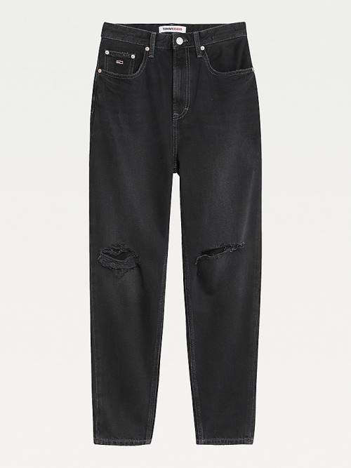 Tommy Hilfiger Mom Ultra High Rise Tapered Black Jean Pantolon Kadın Denim | TH162SYM