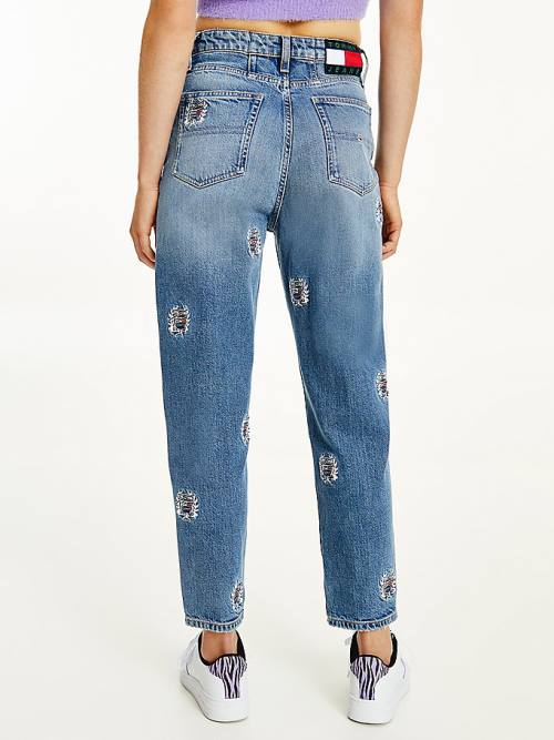 Tommy Hilfiger Mom Ultra High Rise Tapered Logo Embroidery Jean Pantolon Kadın Denim | TH192FCB