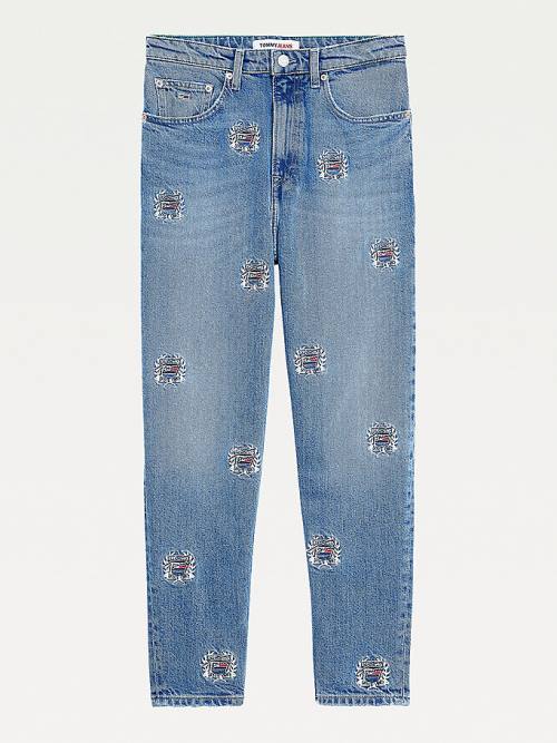 Tommy Hilfiger Mom Ultra High Rise Tapered Logo Embroidery Jean Pantolon Kadın Denim | TH192FCB